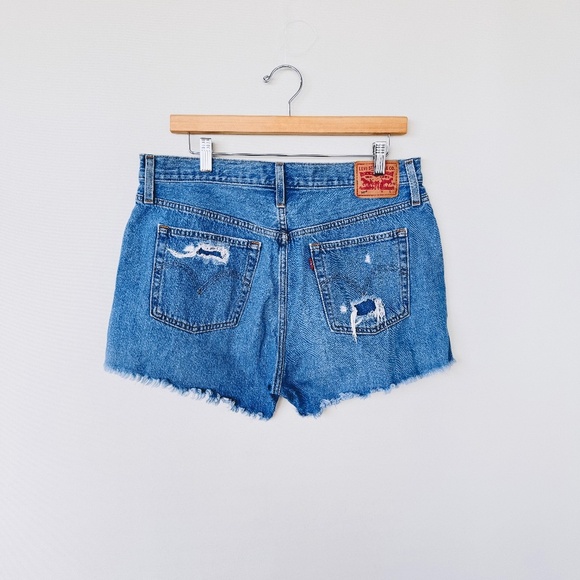 Levi's 501 Cut Off Women Shorts Blue 32 Button Fly High Rise Casual Summer Basic - Picture 2 of 10